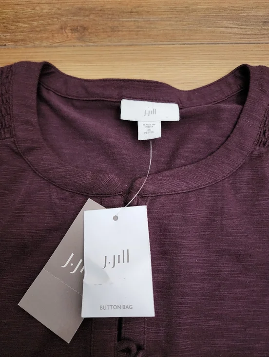 J. Jill Smocked Henley Dress In Spiced Wine Women's Petite M NEW - Picture 10 of 13